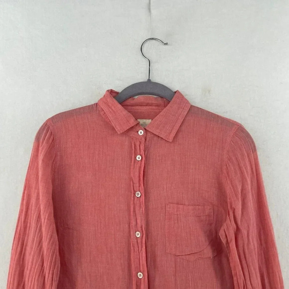 J.Crew Shirt Women's Sz 2 Red Button-Up Collared Chest Pocket Regular Curved Hem - Picture 6 of 11